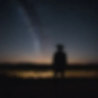 Silhouette of lone figure gazing at the Texas night sky