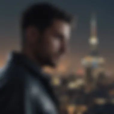 Urban Solitude Silhouette of man against city skyline