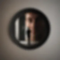 Silhouette of a person looking through a keyhole