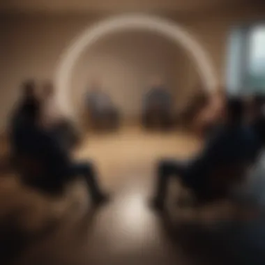 Silhouette of a person sitting in a circle during a PTSD support group session