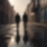 Abstract silhouette of two figures walking away from each other