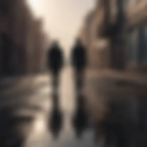 Abstract silhouette of two figures walking away from each other