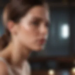 A close-up of a woman looking contemplative