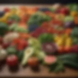 Fresh vegetables and fruits on a wooden table