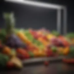 Fresh fruits and vegetables arranged in a colorful display