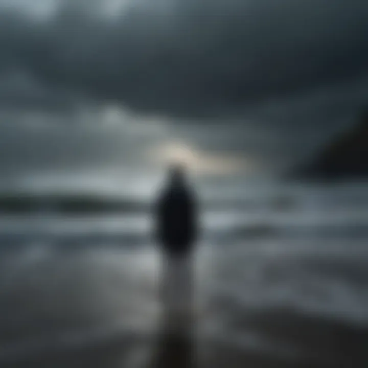 Silhouette of a person standing alone in a stormy sea of emotions