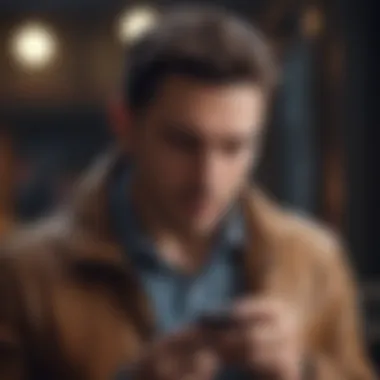 A man covertly checking his phone for messages