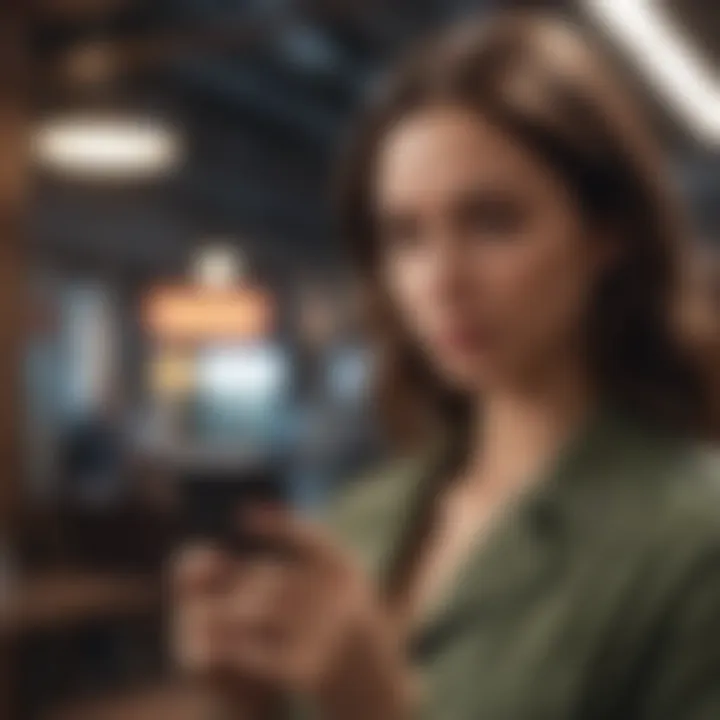 Woman looking at phone with secretive expression