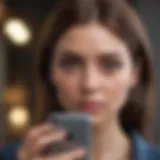 Woman staring at her phone suspiciously