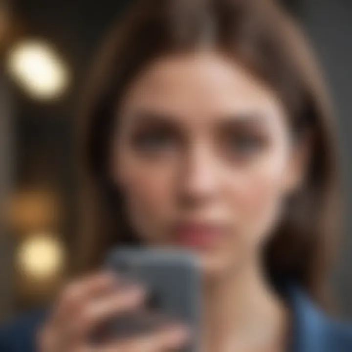 Woman staring at her phone suspiciously