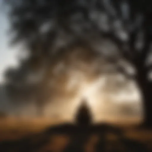 Silhouette of a person meditating under a tree