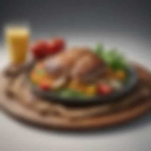 Illustration of a balanced meal with healthy ingredients to promote fat loss.