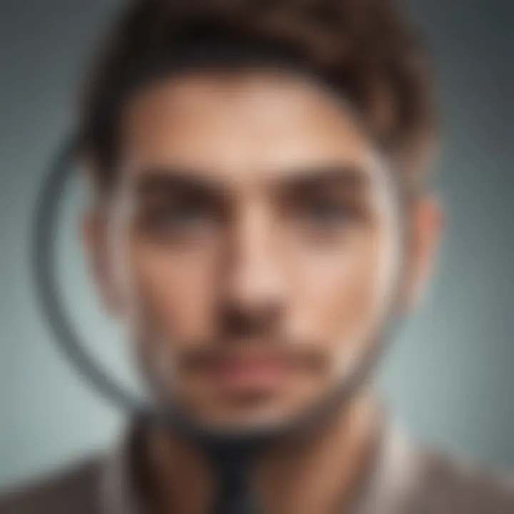 Abstract visualization of a magnifying glass focusing on self-centered behavior