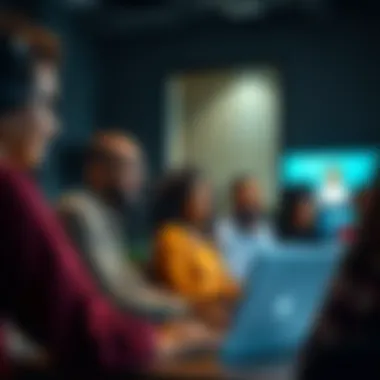 Engaging in Virtual Support A diverse group engaging in a virtual support group session