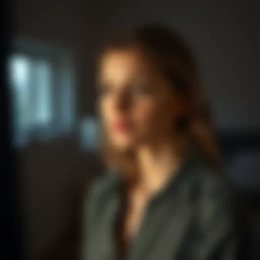 A woman contemplating her choices in a dimly lit room