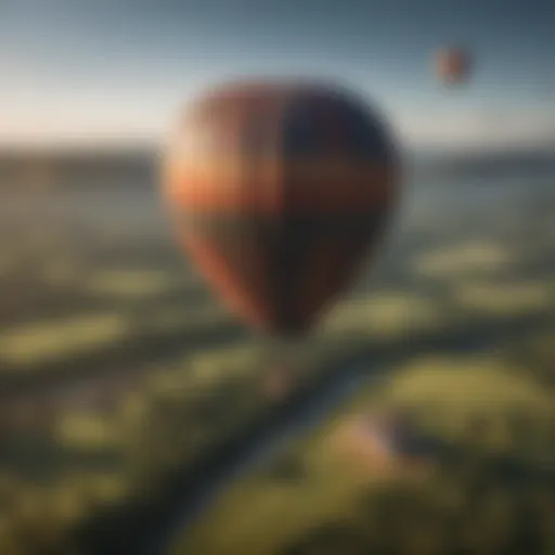 Group of friends enjoying a hot air balloon ride over a picturesque landscape