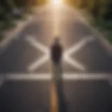 Illustration of a person standing at a crossroads symbolizing decision-making