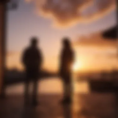 Silhouette of a couple watching a romantic sunset together