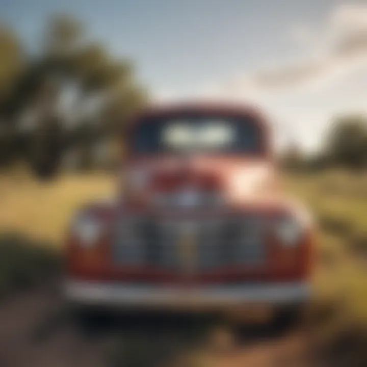 Vintage pickup truck parked in a Texas prairie landscape