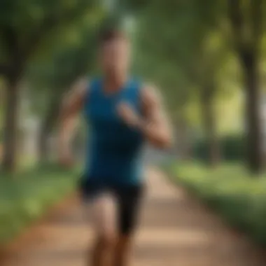 A man running in a park showcasing physical fitness