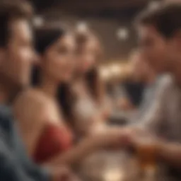A vibrant social gathering setting with diverse individuals engaged in conversation