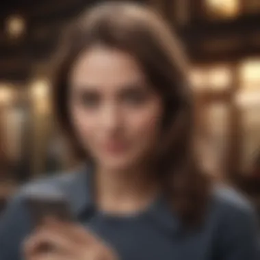 Woman texting secretly with a hidden smile