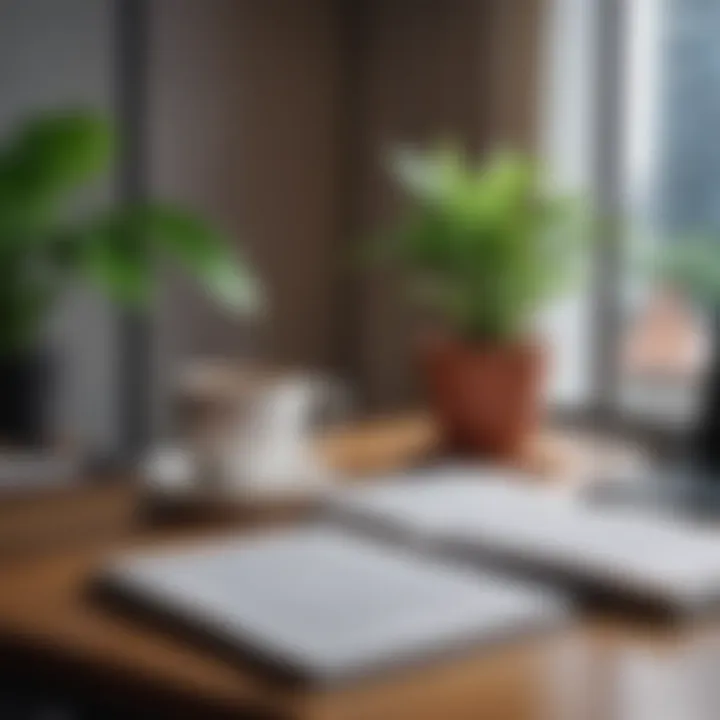 A serene workspace setup with a coffee cup, a self-help book, and a plant, symbolizing a conducive environment for reflection.