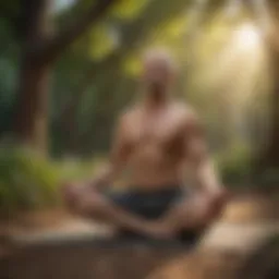 Middle-aged man practicing yoga in nature